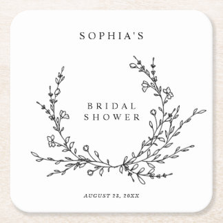 Posavasos Cuadrado De Papel Minimalist Line Art Bridal Shower Square