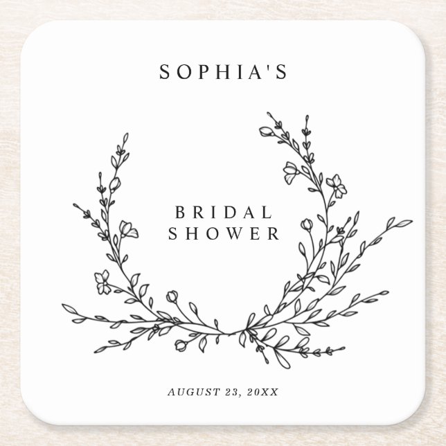 Posavasos Cuadrado De Papel Minimalist Line Art Bridal Shower Square (Anverso)