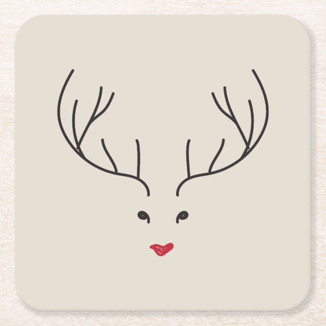 Posavasos Cuadrado De Papel minimalist reindeer face (Anverso)