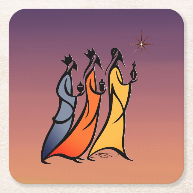 Posavasos Cuadrado De Papel Minimalist Three Wise Men (Anverso)