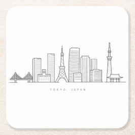 Posavasos Cuadrado De Papel Minimalist Tokyo Skyline Illustration