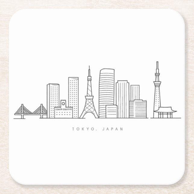 Posavasos Cuadrado De Papel Minimalist Tokyo Skyline Illustration (Anverso)