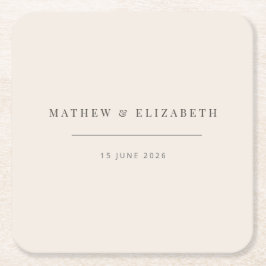 Posavasos Cuadrado De Papel Minimalist Typography Wedding Soft Beige