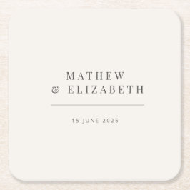 Posavasos Cuadrado De Papel Minimalist Wedding  | Warm White