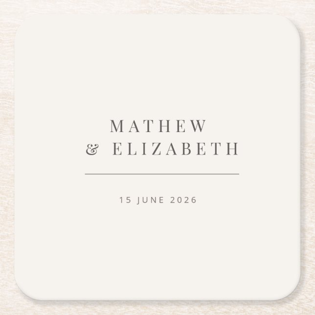 Posavasos Cuadrado De Papel Minimalist Wedding  | Warm White (Anverso)