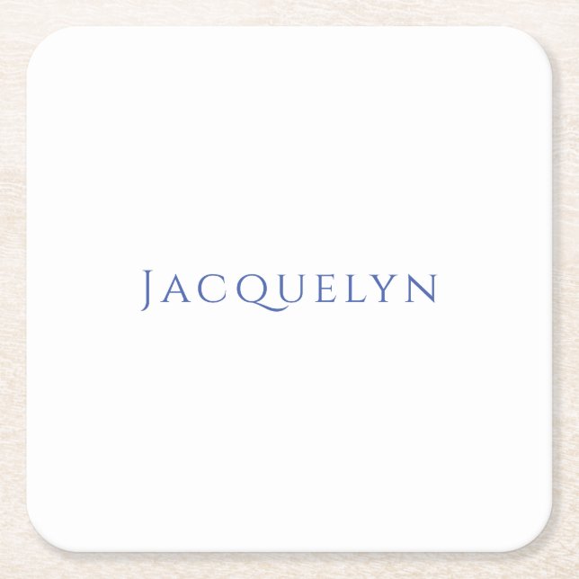Posavasos Cuadrado De Papel Minimalist White Blue Plain Elegant Modern Name (Anverso)