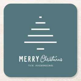 Posavasos Cuadrado De Papel Minimalista moderno Feliz Navidad Pino Verde Árbol