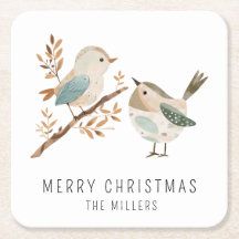 Minimalistas aves acuarelas Feliz Navidad