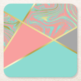 Posavasos Cuadrado De Papel Mint Coral Pastel Gold