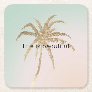 Posavasos Cuadrado De Papel Mint Cream Ombre Tropical Gold Palm Trees