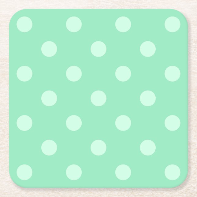 Posavasos Cuadrado De Papel Mint Green Dots Clásico Elegante Plantilla Rústica (Anverso)