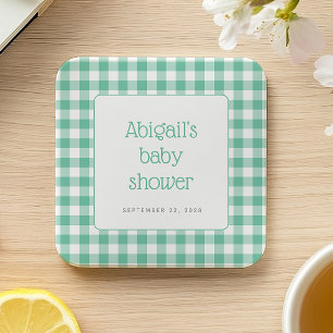Posavasos Cuadrado De Papel Mint Green Gingham Check Rustic Baby Shower