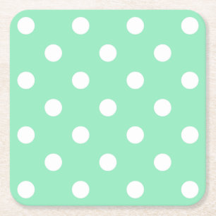 Posavasos Cuadrado De Papel Mint Green White Doted Elegant Template