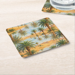 Posavasos Cuadrado De Papel Mirage de palmera en oasis del desierto