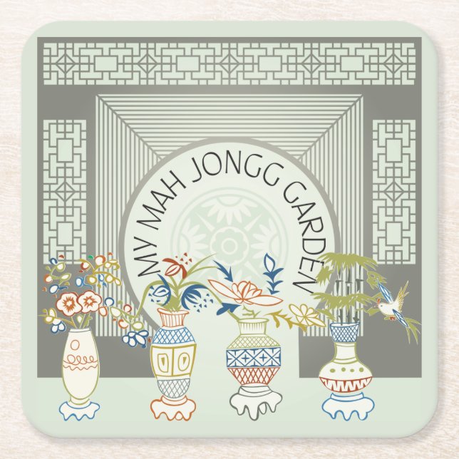 Posavasos Cuadrado De Papel Mis Jongg Jong Garden (Anverso)