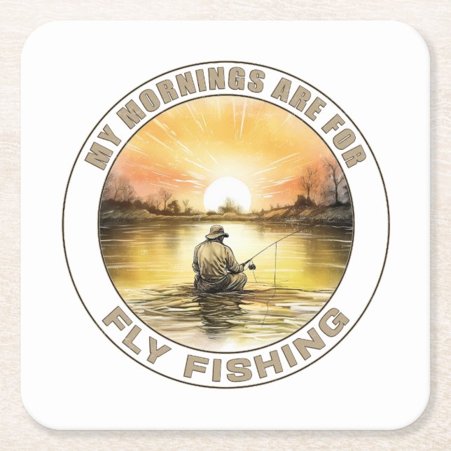 Posavasos Cuadrado De Papel Mis Mañanas Son Para Pescar Moscas (Anverso)