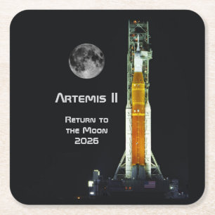 Posavasos Cuadrado De Papel Misión Artemis II a la Luna
