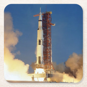 Posavasos Cuadrado De Papel Misión Lunar Nave Espacial Vista Terrestre Cuadrad
