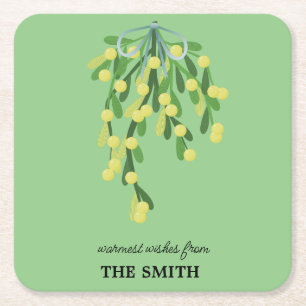 Posavasos Cuadrado De Papel Mistletoe verde pastel