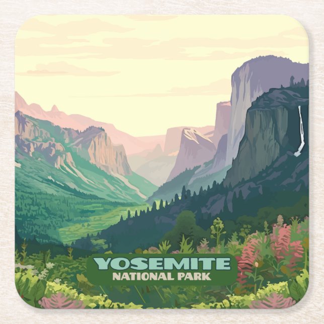 Posavasos Cuadrado De Papel Mitad hogar del Parque Nacional Yosemite (Anverso)