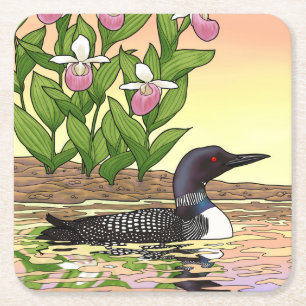 Posavasos Cuadrado De Papel MN State Bird Flower Lopper Lady Slipper