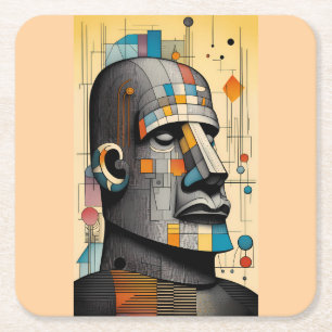 Posavasos Cuadrado De Papel Moai del siglo XXI - Ken Gage Tiki Art