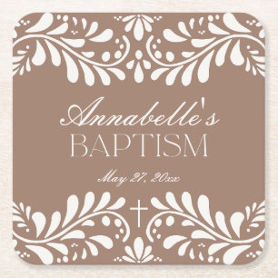 Posavasos Cuadrado De Papel Mocha Brown Talavera Tile Español Fiesta Baptismo