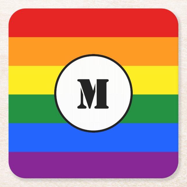 Posavasos Cuadrado De Papel Mochila Drawstring de bandera LGBT (Anverso)