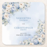 Posavasos Cuadrado De Papel Moda acuarela azul hidrangea rosas blancas<br><div class="desc">Añada un toque de elegancia a su boda con estas modas acuarelas azul hidrangea bodas de rosas blancas. El diseño acuático es a la vez atemporal y moderno, por lo que es perfecto para un estilo boda. También están hechas de cerámica duradera, para que puedas disfrutarla en los años venideros....</div>