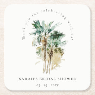 Posavasos Cuadrado De Papel Moda Agua tropical Palm Trees Ducha Bridal