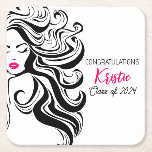 Posavasos Cuadrado De Papel Moda Black Hair Stylist Gradulist Party Retro