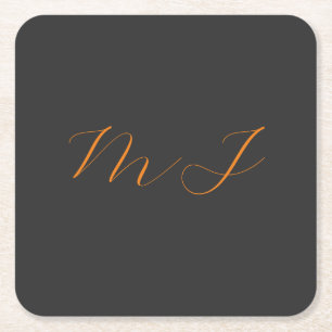 Posavasos Cuadrado De Papel Moda caligrafía naranja gris monograma nombre inic