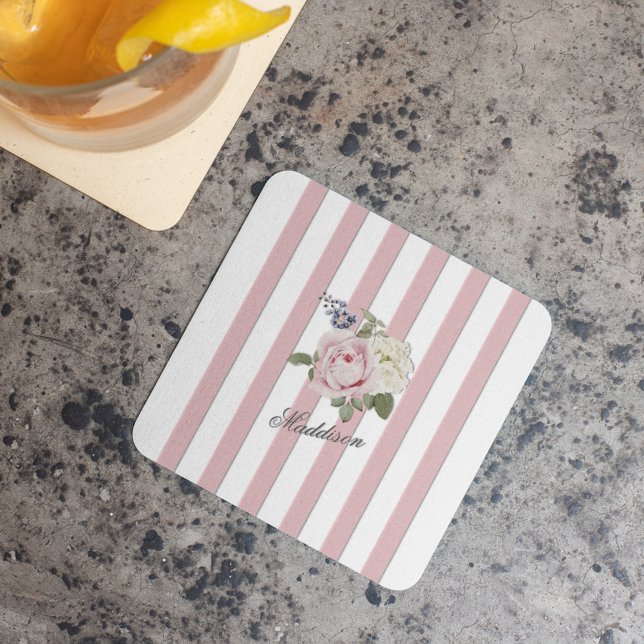 Posavasos Cuadrado De Papel Moda de país Rosa Rita Rita Rita Bouquet Monograma (Subido por el creador)