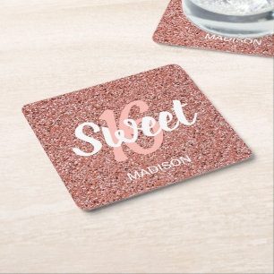 Posavasos Cuadrado De Papel Moda dulce 16 Rosa Purpurina rosa dorado personali