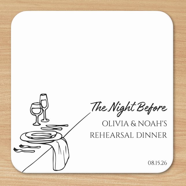 Posavasos Cuadrado De Papel Moda Elegante Ensayo Moderno Personalizado Cena (Set the stage for 'The Night Before' with these personalized coasters for your rehearsal dinner.)