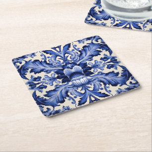 Posavasos Cuadrado De Papel Moda elegante Flor azul Delfware Blue