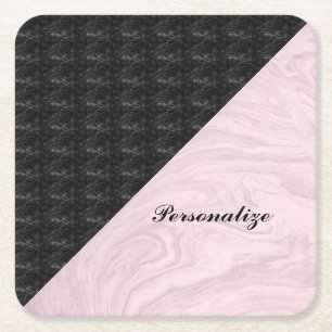Posavasos Cuadrado De Papel Moda Elegante Mármol Rosa Negro Personalizada