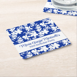 Posavasos Cuadrado De Papel Moda elegante Patrón floral azul blanco