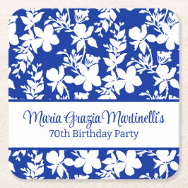 Posavasos Cuadrado De Papel Moda elegante Patrón floral azul blanco