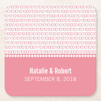 Posavasos Cuadrado De Papel Moda Geek Rosa Binary Code Coasters de papel