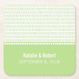 Posavasos Cuadrado De Papel Moda Geek Verde Astras de papel de código binario