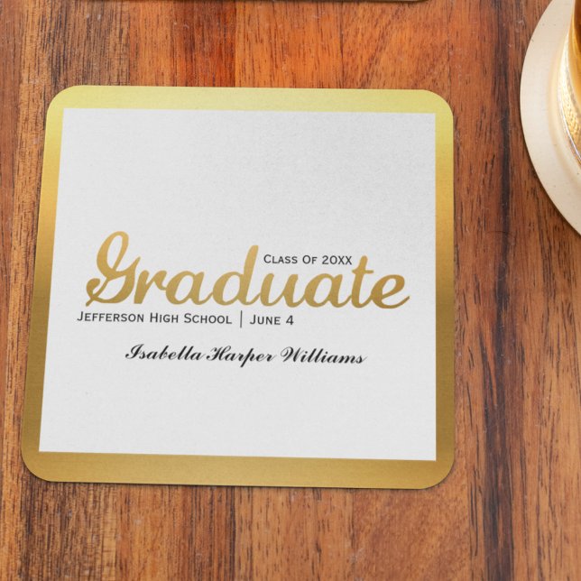 Posavasos Cuadrado De Papel Moda Gold Trendy Graduation Party Clase de 20XX (Subido por el creador)