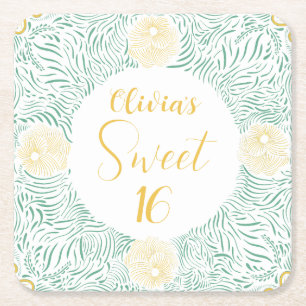 Posavasos Cuadrado De Papel Moda moderna Boho Floral Sweet 16 fiesta de cumple