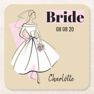 Posavasos Cuadrado De Papel Moda Novia Novia Neutral Novia Fecha de la serpien