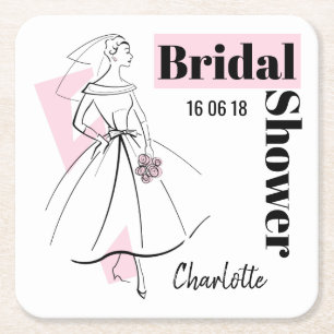 Posavasos Cuadrado De Papel Moda Novia Novia Rosada Ducha