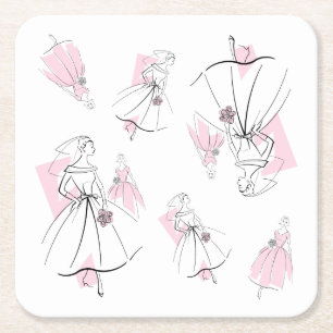 Posavasos Cuadrado De Papel Moda Novia Pink Multi Coaster