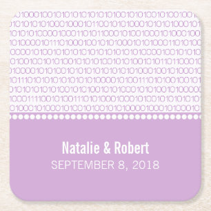 Posavasos Cuadrado De Papel Moda Purple Geek Binary Code Coasters Papel