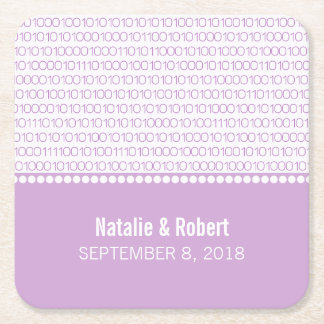 Posavasos Cuadrado De Papel Moda Purple Geek Binary Code Coasters Papel