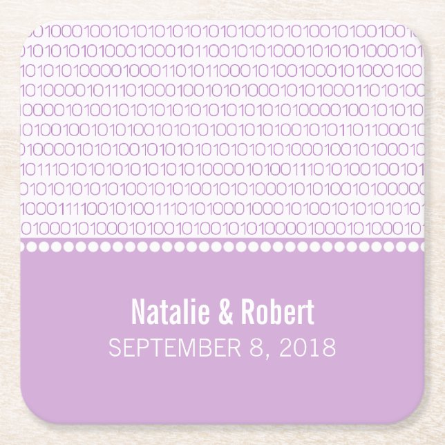 Posavasos Cuadrado De Papel Moda Purple Geek Binary Code Coasters Papel (Anverso)