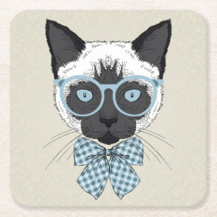Posavasos Cuadrado De Papel Moda Smart del gato siamés